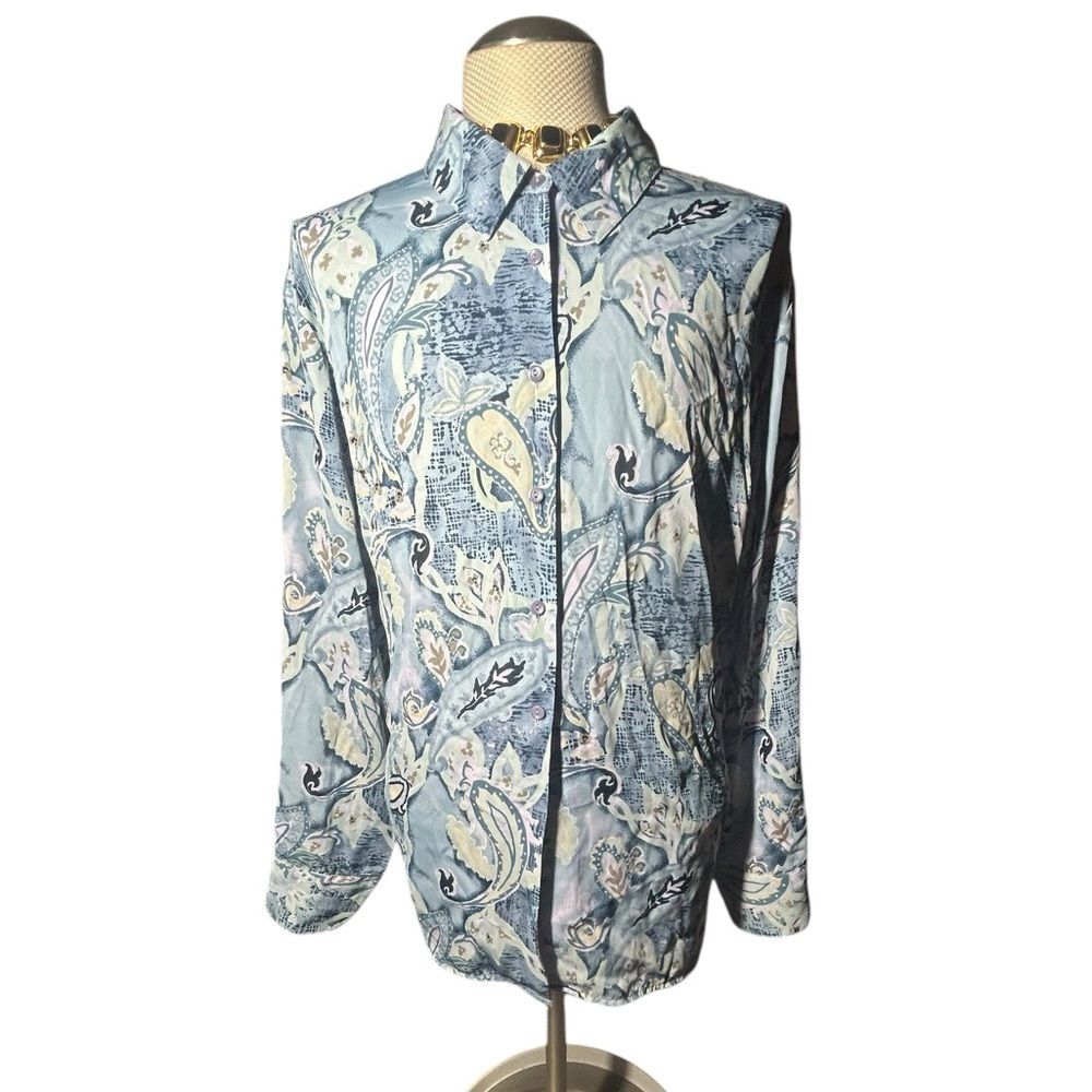 Avenue Women’s Paisly Button Down Plus Size Shirt 30/32 Long Sleeve Career Work
